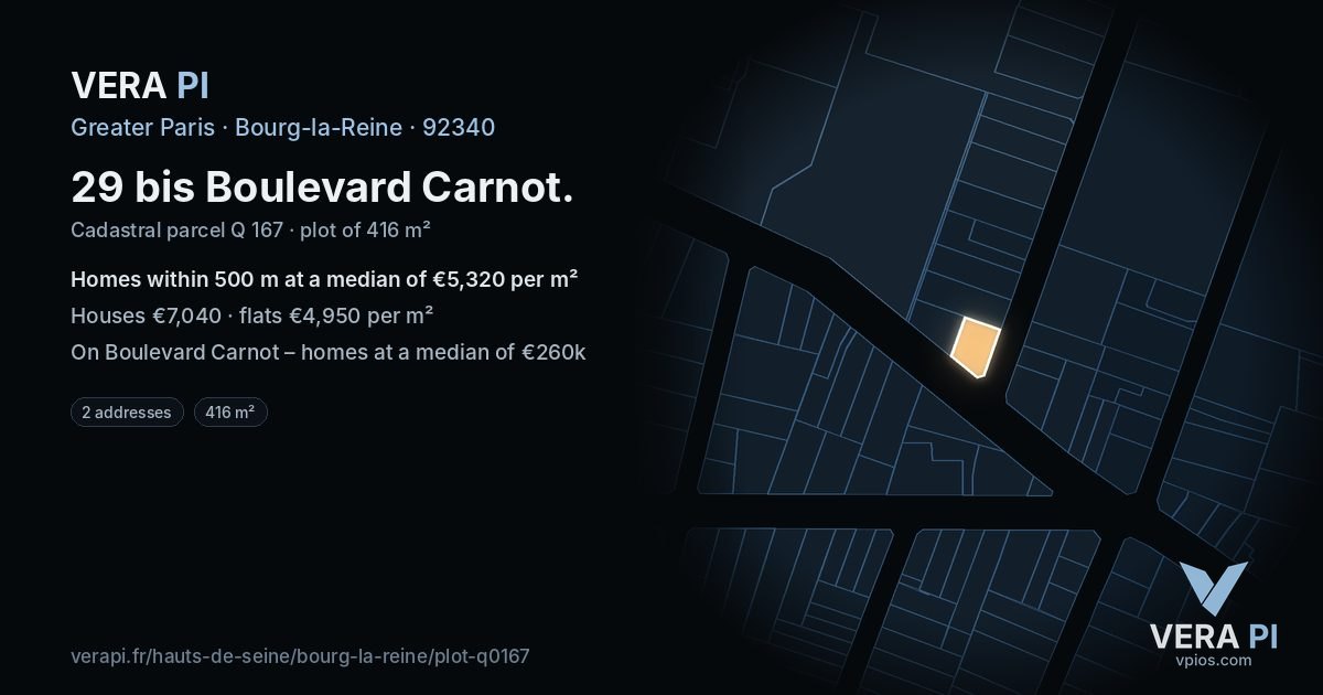 29 bis Boulevard Carnot, Bourg-la-Reine at night – the plot lit, the parcels around coloured by the prices near them
