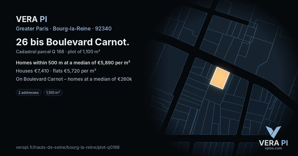 26 bis Boulevard Carnot, Bourg-la-Reine at night – the plot lit, the parcels around coloured by the prices near them