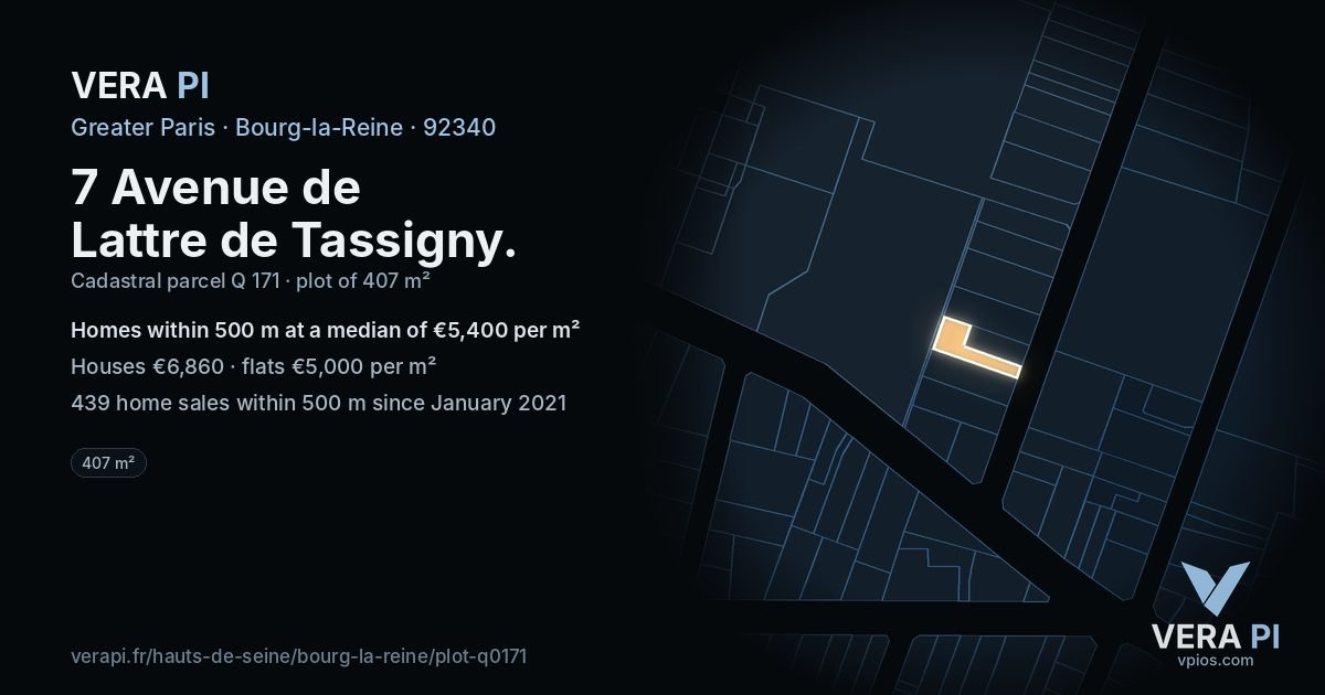 7 Avenue de Lattre de Tassigny, Bourg-la-Reine at night – the plot lit, the parcels around coloured by the prices near them