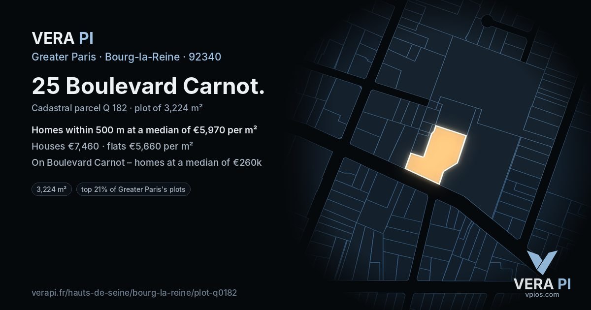 25 Boulevard Carnot, Bourg-la-Reine at night – the plot lit, the parcels around coloured by the prices near them
