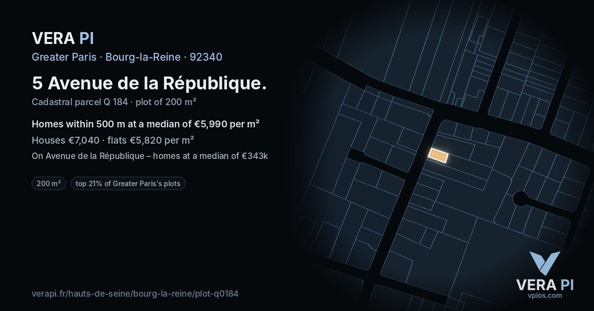 5 Avenue de la République, Bourg-la-Reine at night – the plot lit, the parcels around coloured by the prices near them