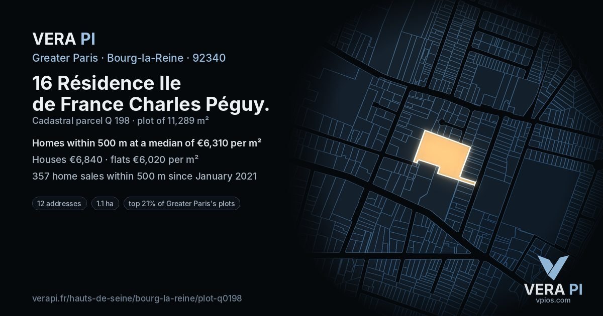 16 Résidence Ile de France Charles Péguy, Bourg-la-Reine at night – the plot lit, the parcels around coloured by the prices near them
