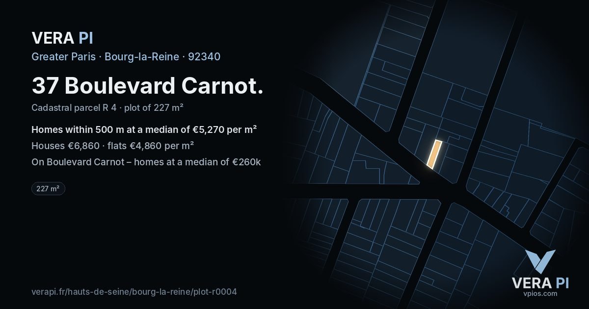 37 Boulevard Carnot, Bourg-la-Reine at night – the plot lit, the parcels around coloured by the prices near them