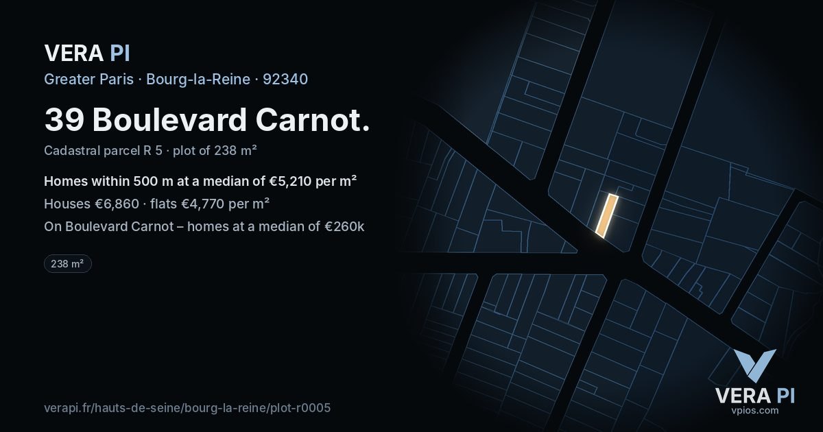 39 Boulevard Carnot, Bourg-la-Reine at night – the plot lit, the parcels around coloured by the prices near them