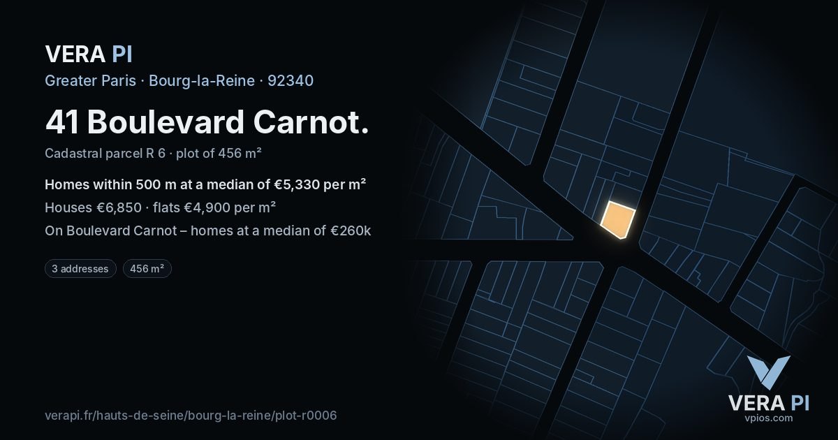 41 Boulevard Carnot, Bourg-la-Reine at night – the plot lit, the parcels around coloured by the prices near them