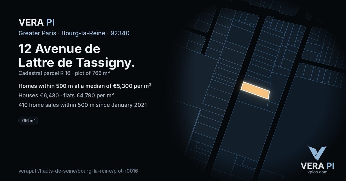 12 Avenue de Lattre de Tassigny, Bourg-la-Reine at night – the plot lit, the parcels around coloured by the prices near them