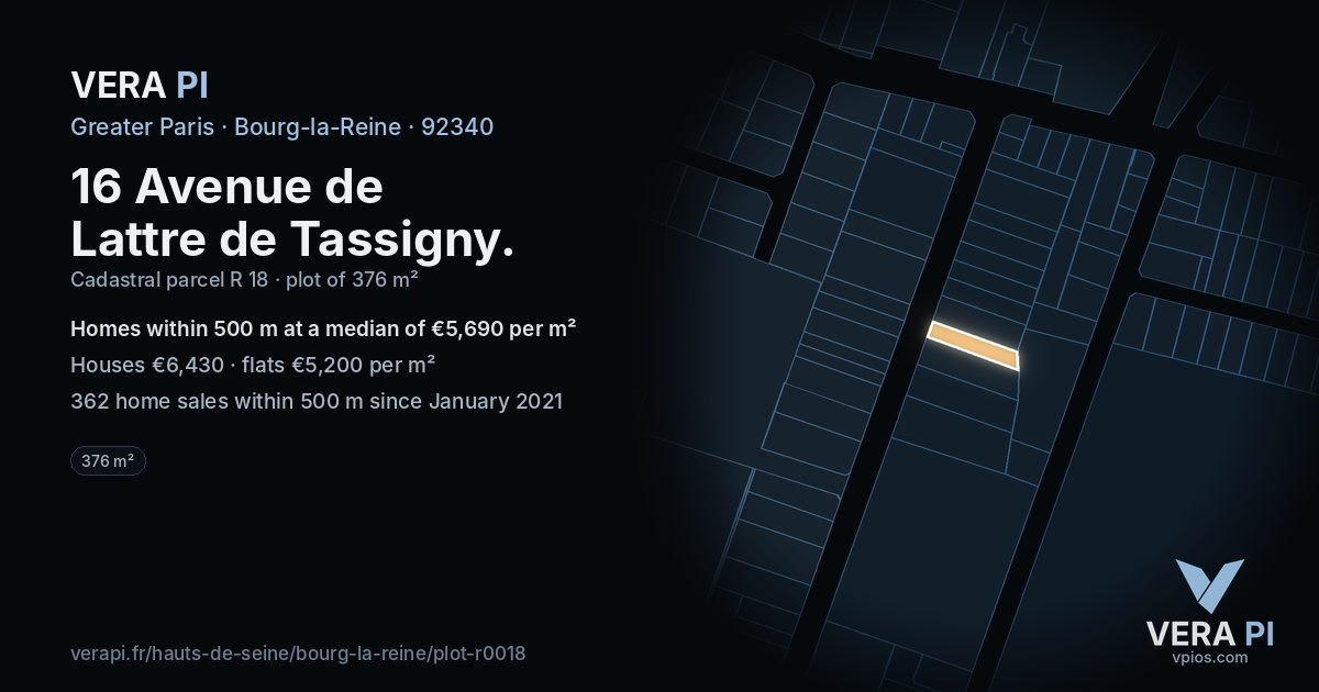 16 Avenue de Lattre de Tassigny, Bourg-la-Reine at night – the plot lit, the parcels around coloured by the prices near them