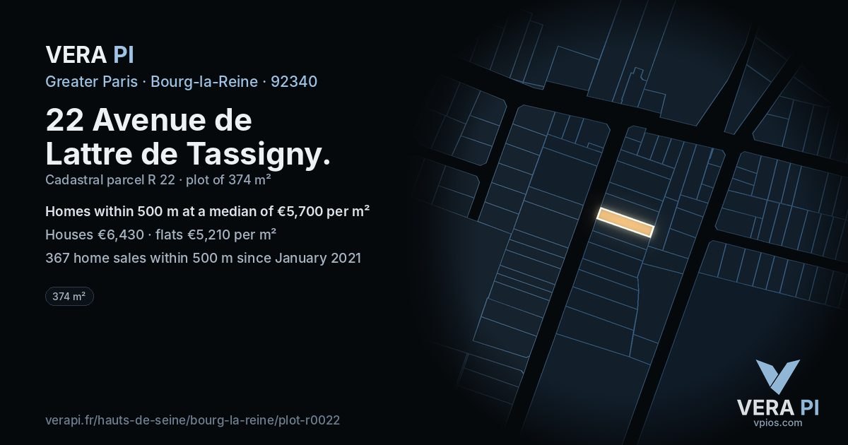 22 Avenue de Lattre de Tassigny, Bourg-la-Reine at night – the plot lit, the parcels around coloured by the prices near them
