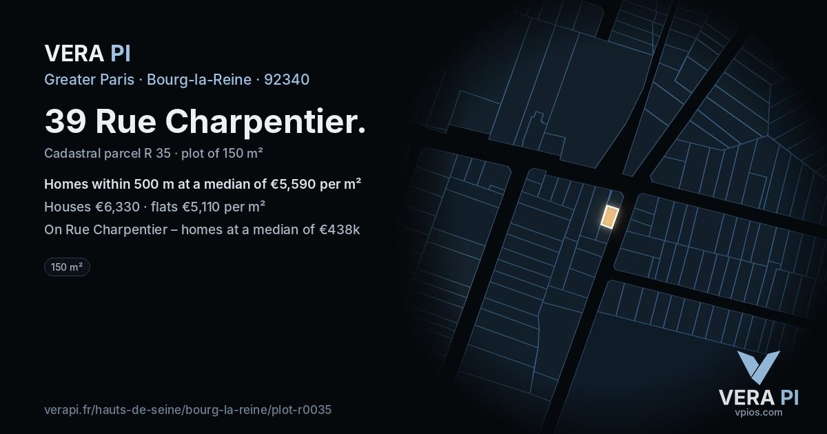 39 Rue Charpentier, Bourg-la-Reine at night – the plot lit, the parcels around coloured by the prices near them