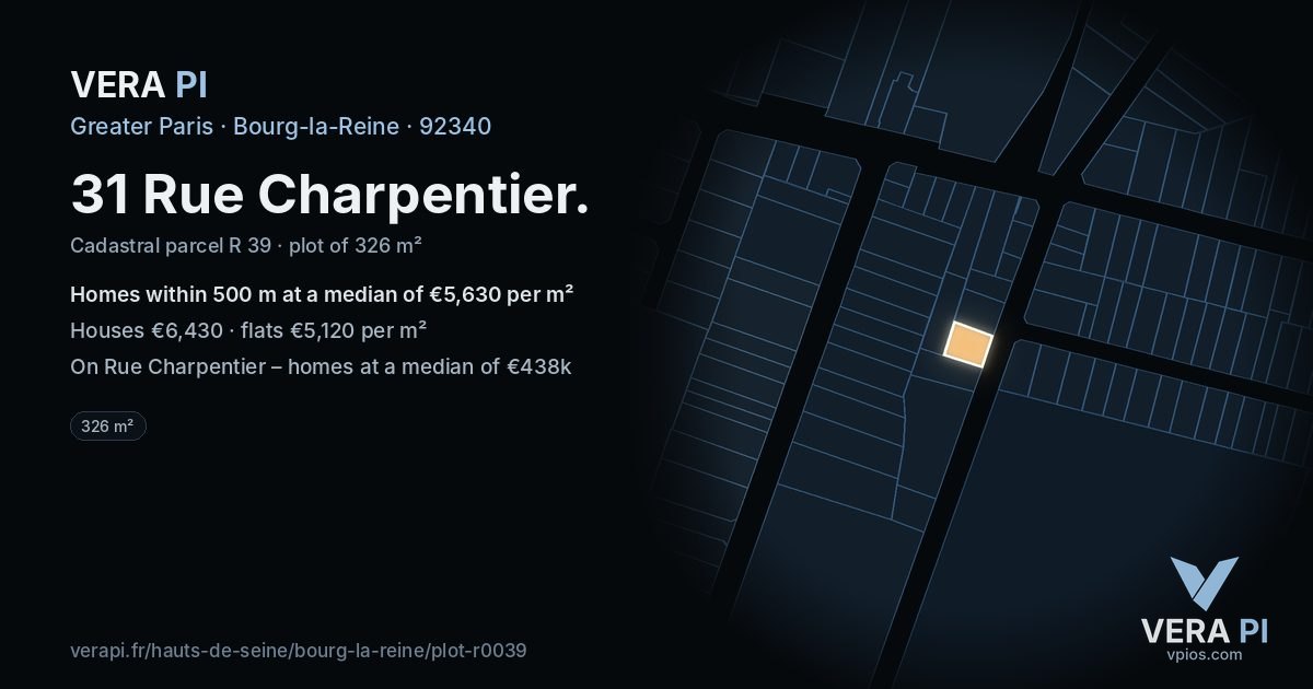 31 Rue Charpentier, Bourg-la-Reine at night – the plot lit, the parcels around coloured by the prices near them
