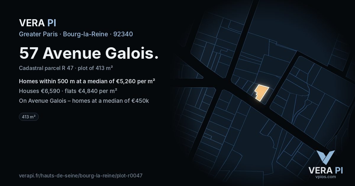 57 Avenue Galois, Bourg-la-Reine at night – the plot lit, the parcels around coloured by the prices near them
