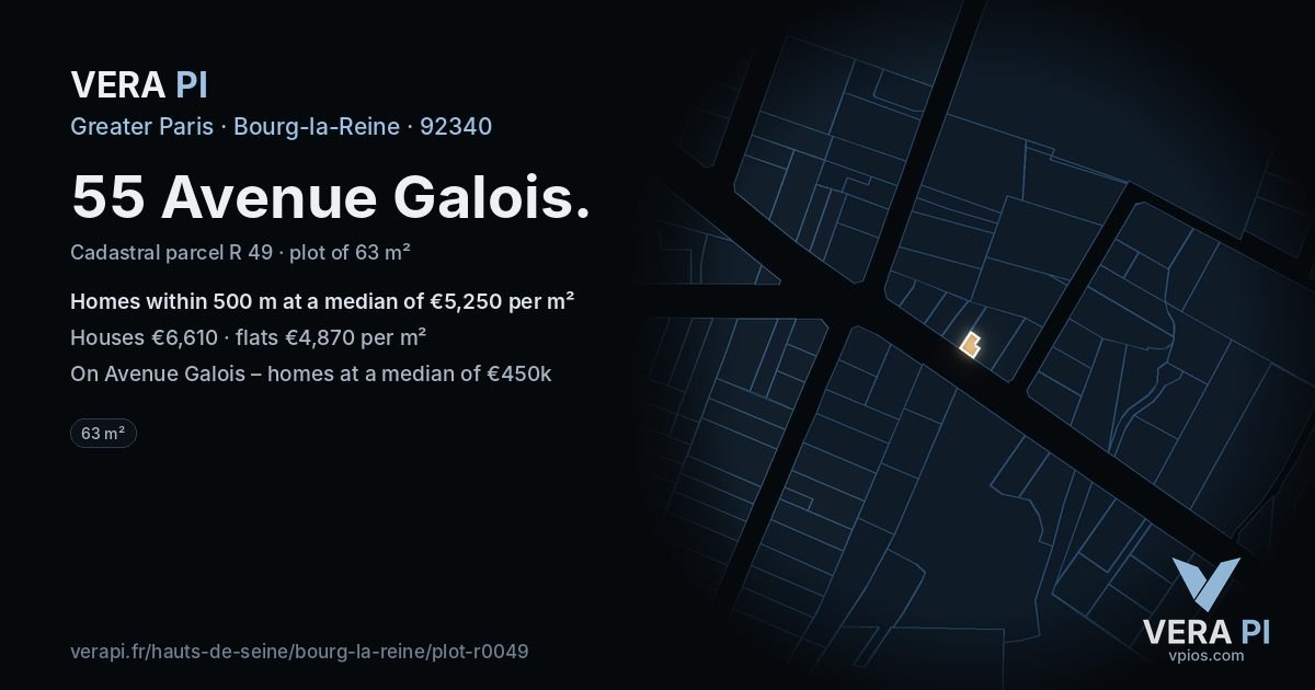 55 Avenue Galois, Bourg-la-Reine at night – the plot lit, the parcels around coloured by the prices near them