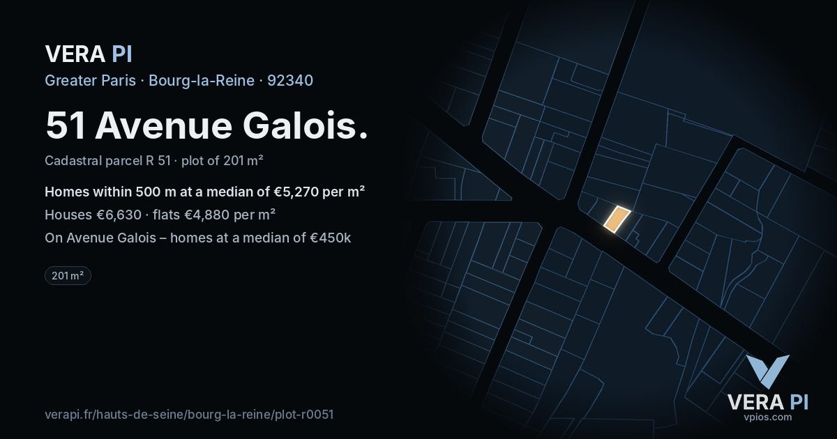51 Avenue Galois, Bourg-la-Reine at night – the plot lit, the parcels around coloured by the prices near them