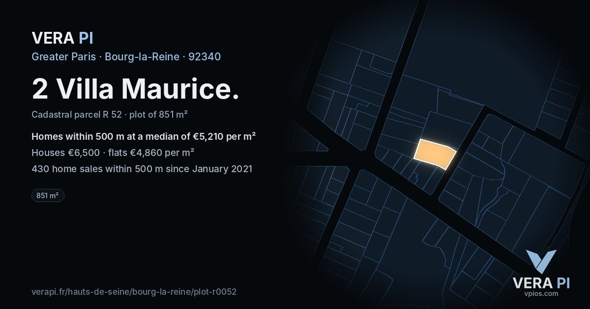 2 Villa Maurice, Bourg-la-Reine at night – the plot lit, the parcels around coloured by the prices near them