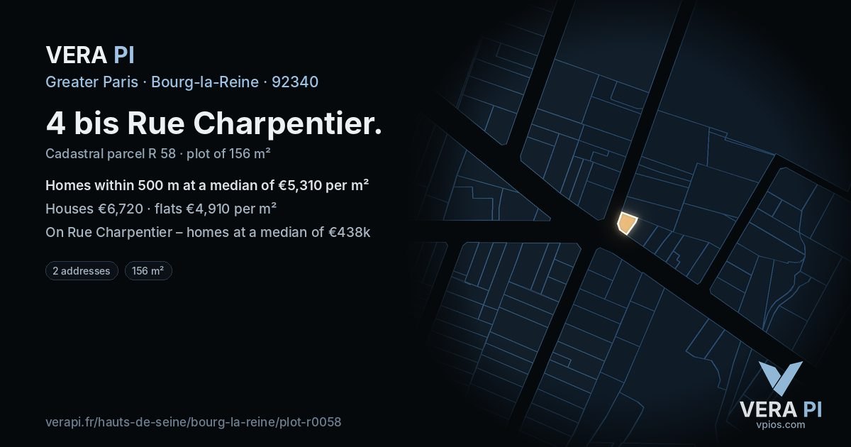 4 bis Rue Charpentier, Bourg-la-Reine at night – the plot lit, the parcels around coloured by the prices near them