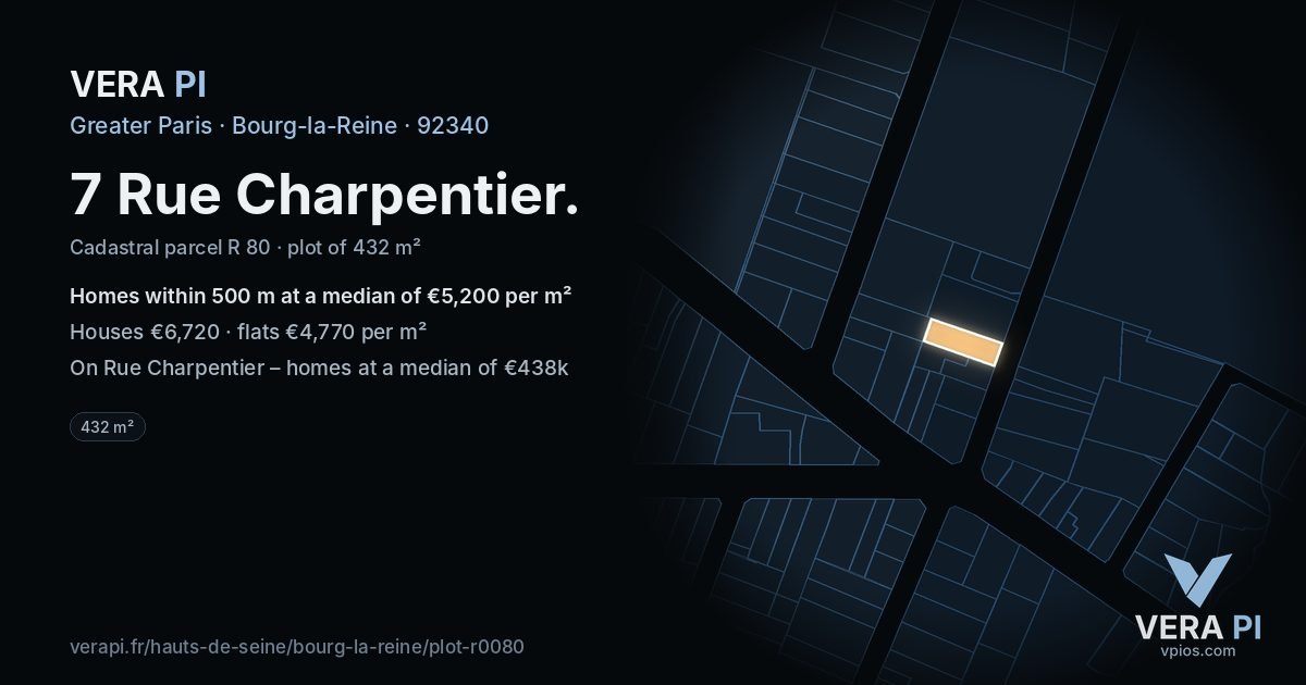 7 Rue Charpentier, Bourg-la-Reine at night – the plot lit, the parcels around coloured by the prices near them