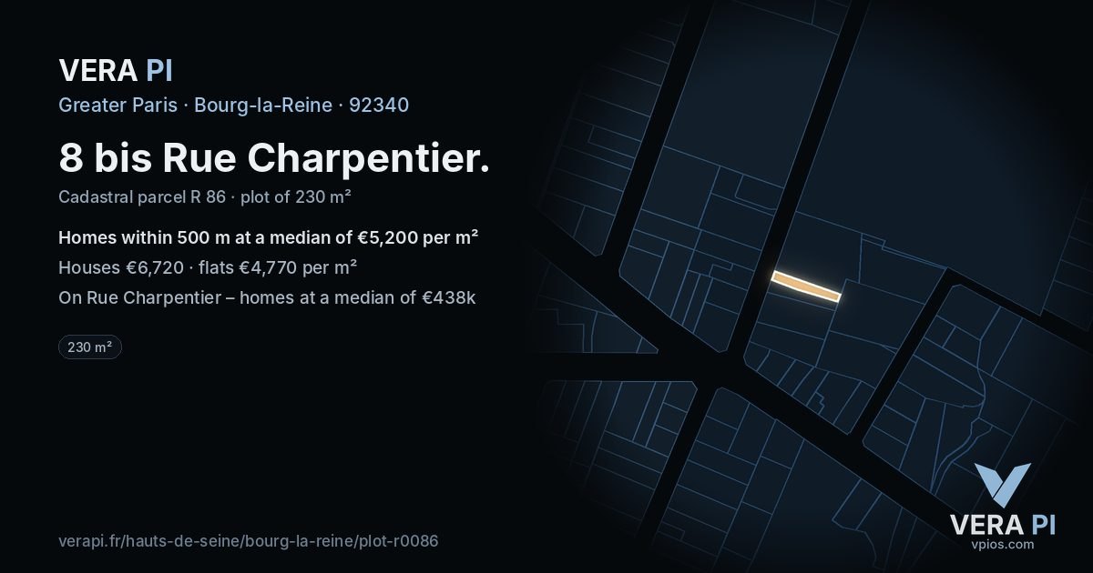 8 bis Rue Charpentier, Bourg-la-Reine at night – the plot lit, the parcels around coloured by the prices near them
