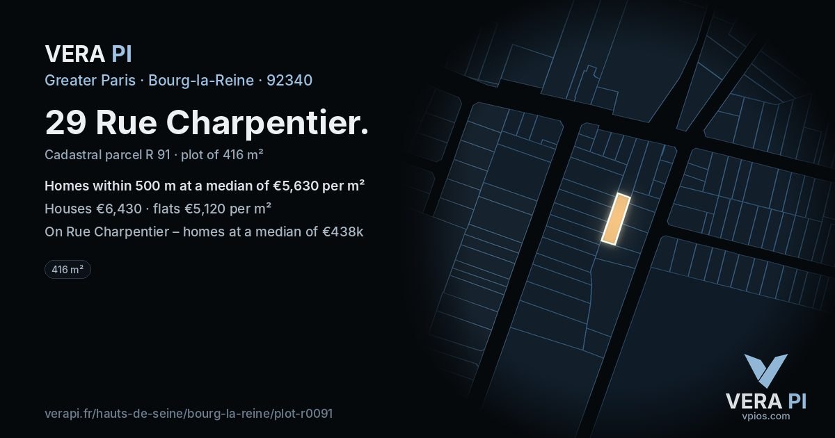 29 Rue Charpentier, Bourg-la-Reine at night – the plot lit, the parcels around coloured by the prices near them