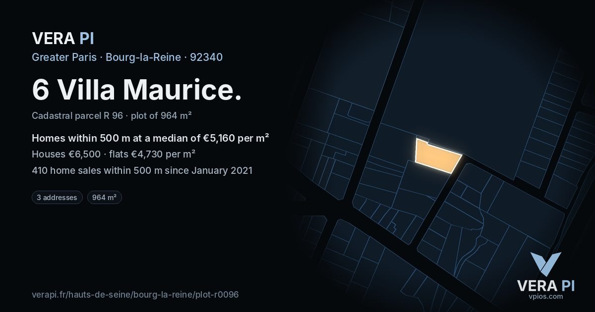 6 Villa Maurice, Bourg-la-Reine at night – the plot lit, the parcels around coloured by the prices near them