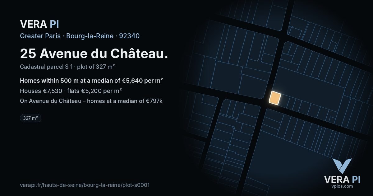 25 Avenue du Château, Bourg-la-Reine at night – the plot lit, the parcels around coloured by the prices near them