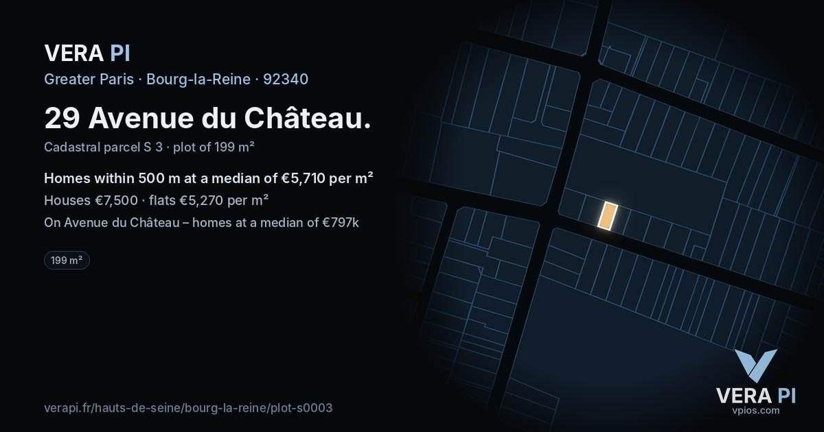 29 Avenue du Château, Bourg-la-Reine at night – the plot lit, the parcels around coloured by the prices near them