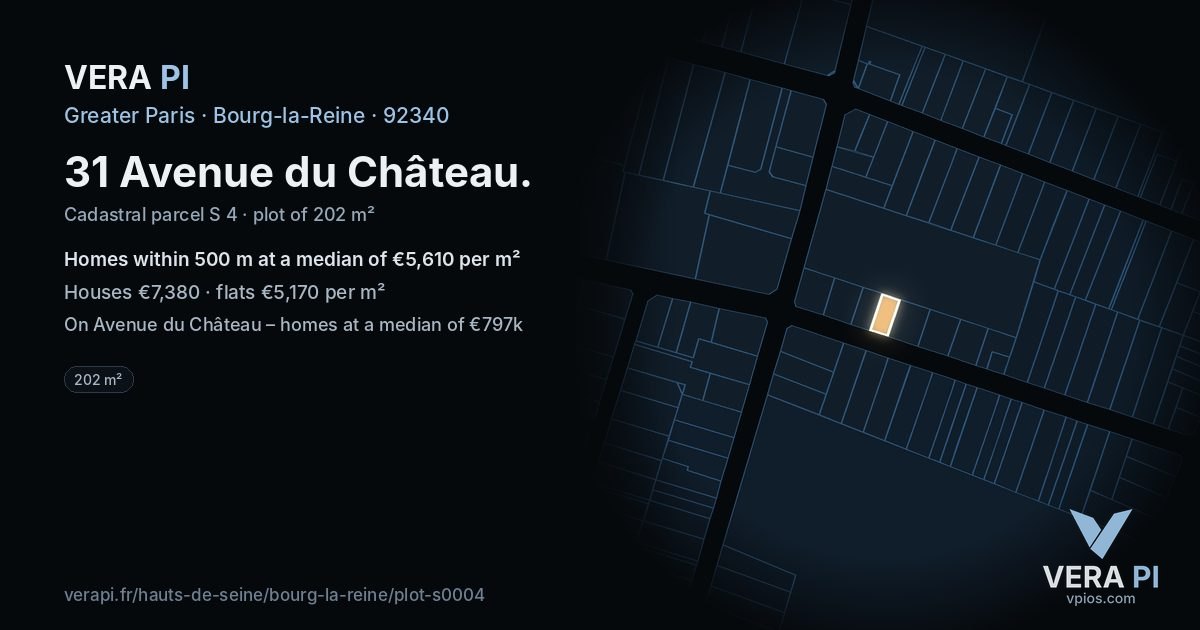31 Avenue du Château, Bourg-la-Reine at night – the plot lit, the parcels around coloured by the prices near them