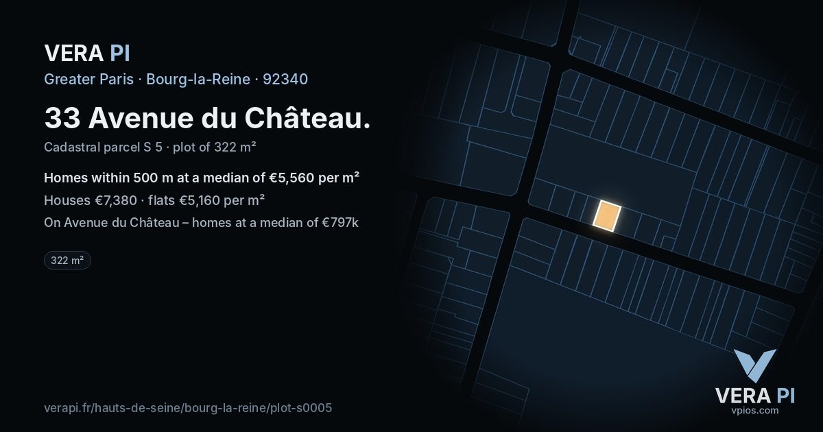 33 Avenue du Château, Bourg-la-Reine at night – the plot lit, the parcels around coloured by the prices near them