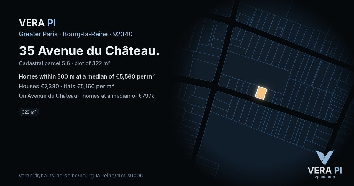 35 Avenue du Château, Bourg-la-Reine at night – the plot lit, the parcels around coloured by the prices near them