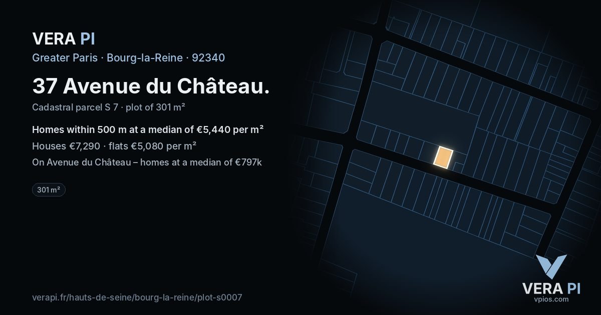 37 Avenue du Château, Bourg-la-Reine at night – the plot lit, the parcels around coloured by the prices near them