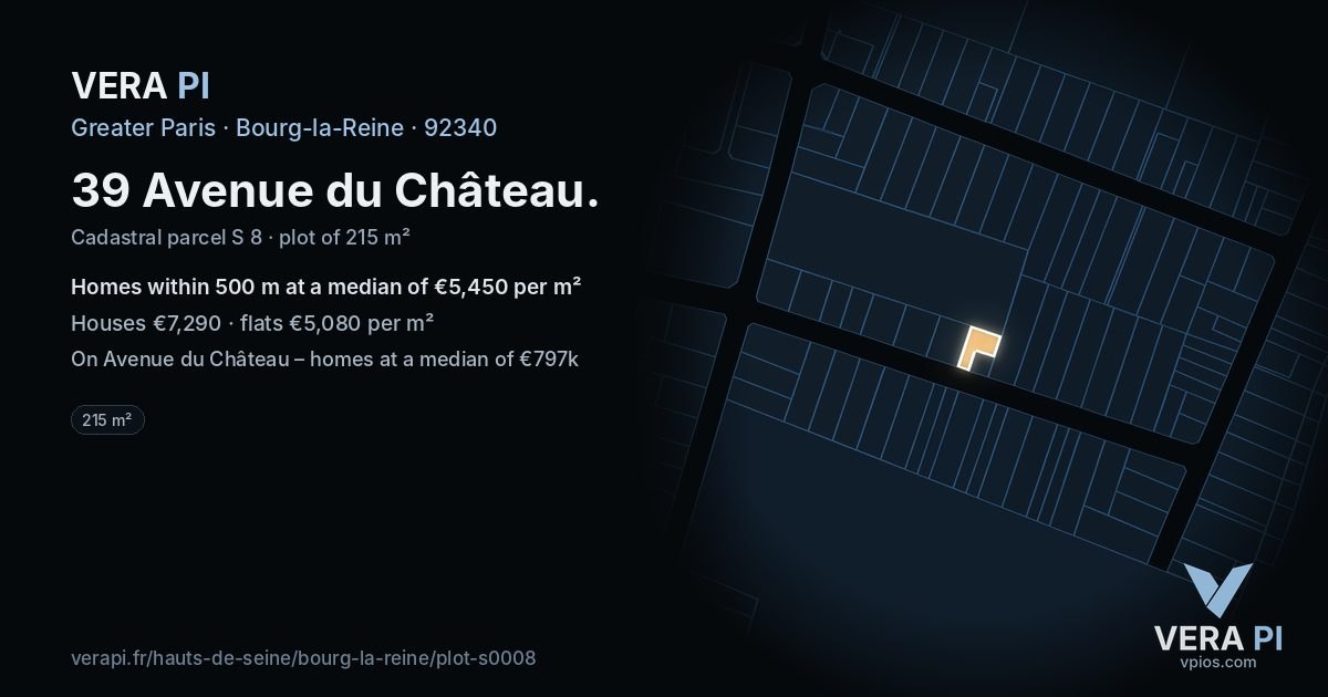 39 Avenue du Château, Bourg-la-Reine at night – the plot lit, the parcels around coloured by the prices near them