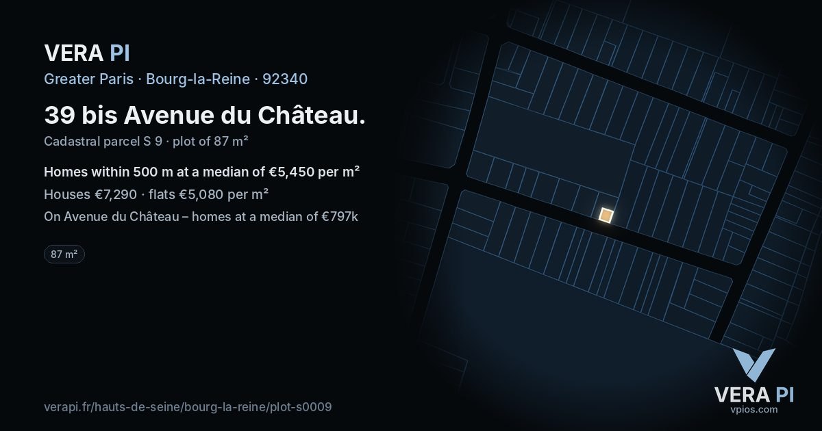 39 bis Avenue du Château, Bourg-la-Reine at night – the plot lit, the parcels around coloured by the prices near them