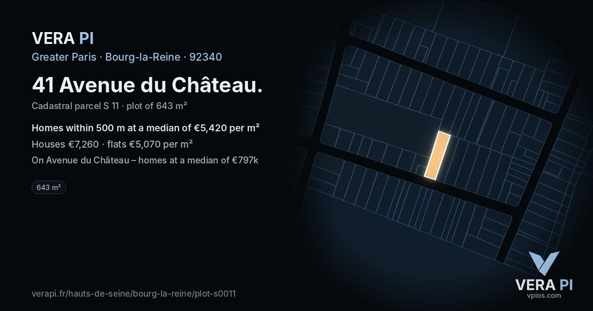 41 Avenue du Château, Bourg-la-Reine at night – the plot lit, the parcels around coloured by the prices near them