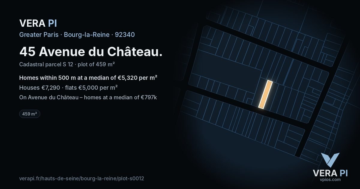 45 Avenue du Château, Bourg-la-Reine at night – the plot lit, the parcels around coloured by the prices near them