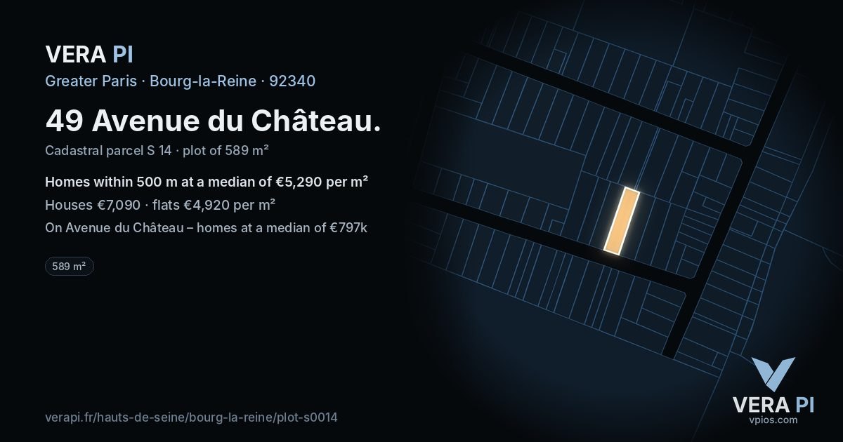 49 Avenue du Château, Bourg-la-Reine at night – the plot lit, the parcels around coloured by the prices near them