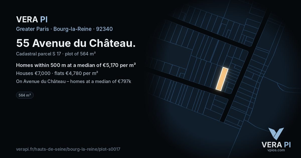 55 Avenue du Château, Bourg-la-Reine at night – the plot lit, the parcels around coloured by the prices near them