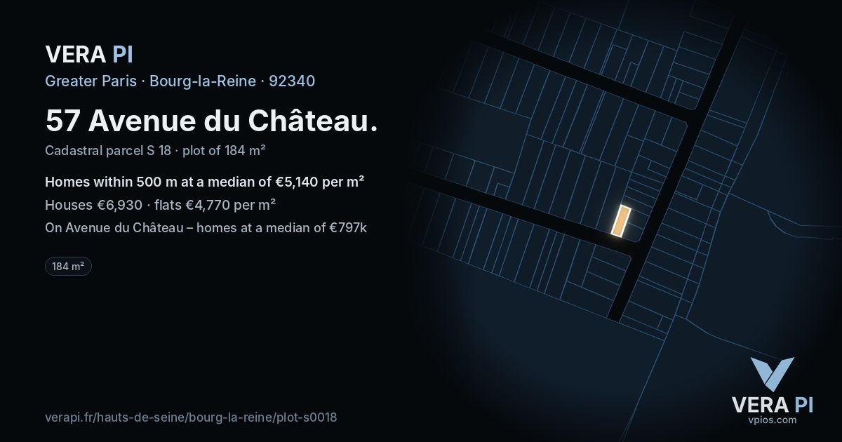 57 Avenue du Château, Bourg-la-Reine at night – the plot lit, the parcels around coloured by the prices near them