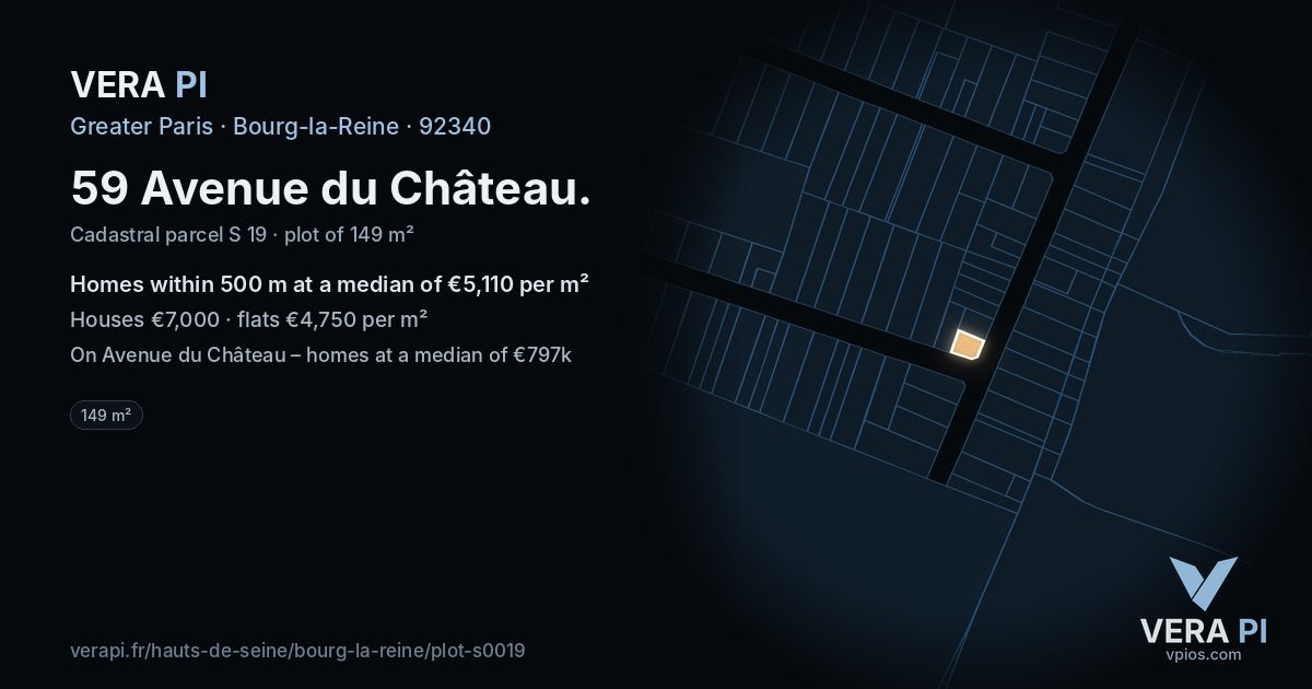 59 Avenue du Château, Bourg-la-Reine at night – the plot lit, the parcels around coloured by the prices near them