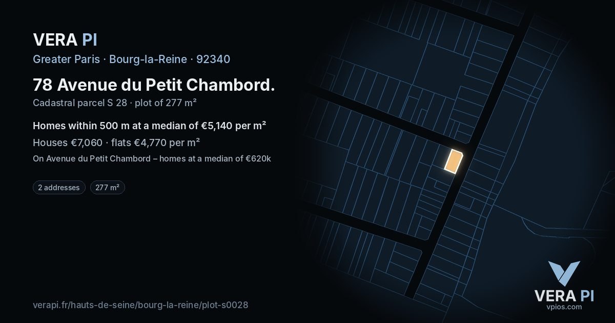 78 Avenue du Petit Chambord, Bourg-la-Reine at night – the plot lit, the parcels around coloured by the prices near them