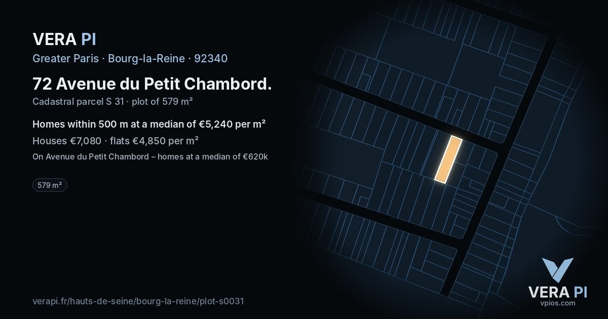 72 Avenue du Petit Chambord, Bourg-la-Reine at night – the plot lit, the parcels around coloured by the prices near them