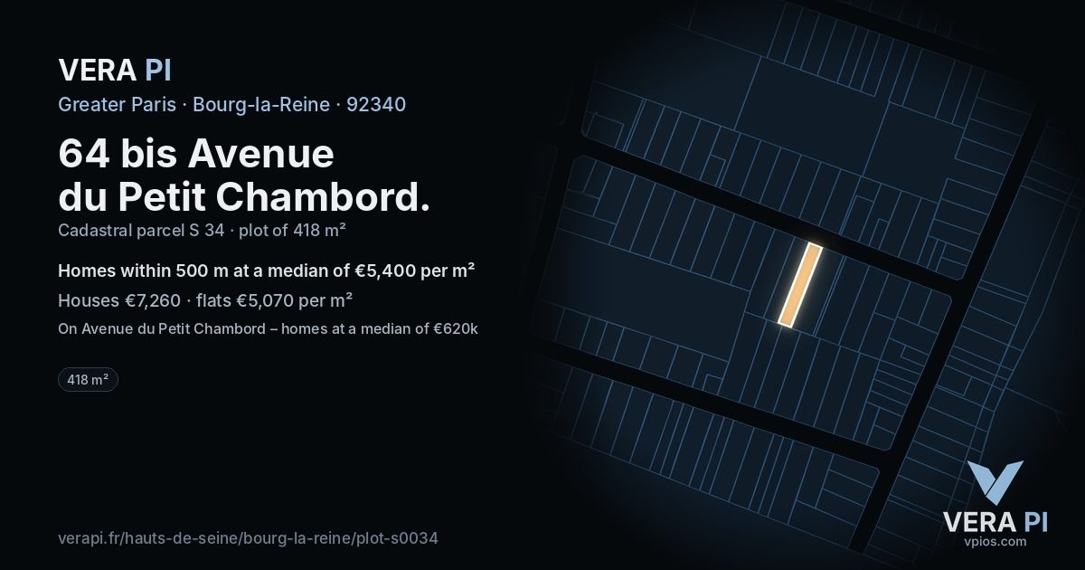 64 bis Avenue du Petit Chambord, Bourg-la-Reine at night – the plot lit, the parcels around coloured by the prices near them
