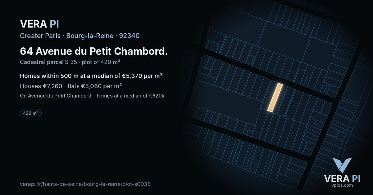 64 Avenue du Petit Chambord, Bourg-la-Reine at night – the plot lit, the parcels around coloured by the prices near them