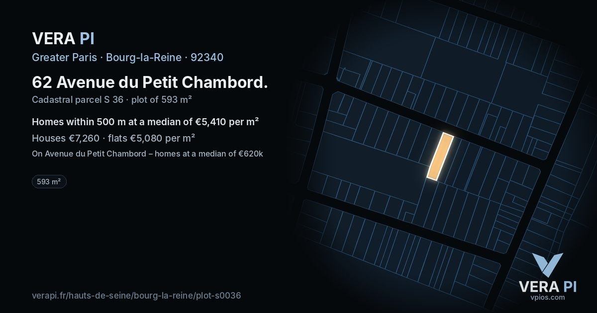 62 Avenue du Petit Chambord, Bourg-la-Reine at night – the plot lit, the parcels around coloured by the prices near them