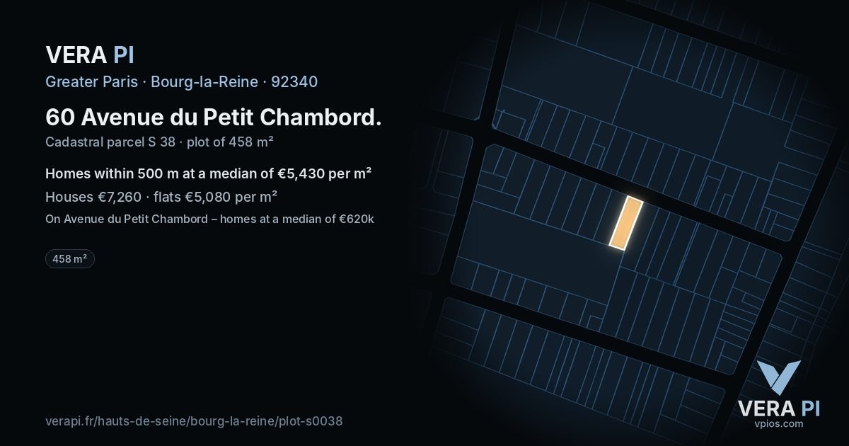60 Avenue du Petit Chambord, Bourg-la-Reine at night – the plot lit, the parcels around coloured by the prices near them