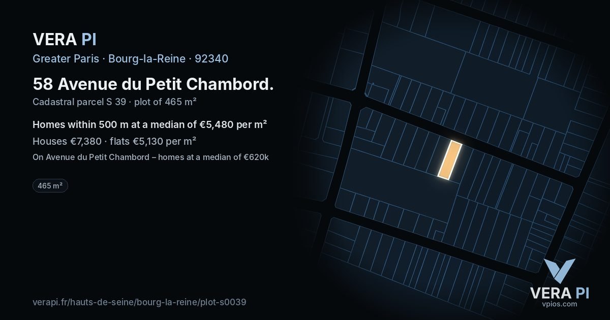 58 Avenue du Petit Chambord, Bourg-la-Reine at night – the plot lit, the parcels around coloured by the prices near them