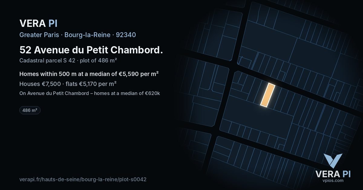 52 Avenue du Petit Chambord, Bourg-la-Reine at night – the plot lit, the parcels around coloured by the prices near them
