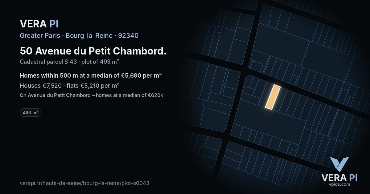 50 Avenue du Petit Chambord, Bourg-la-Reine at night – the plot lit, the parcels around coloured by the prices near them