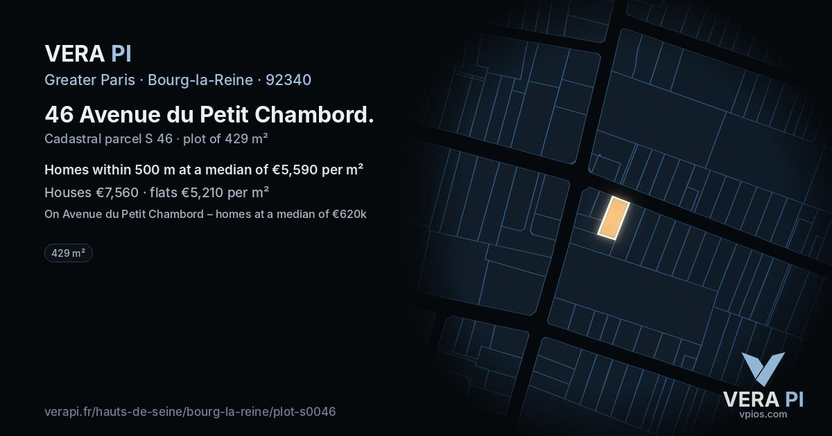 46 Avenue du Petit Chambord, Bourg-la-Reine at night – the plot lit, the parcels around coloured by the prices near them