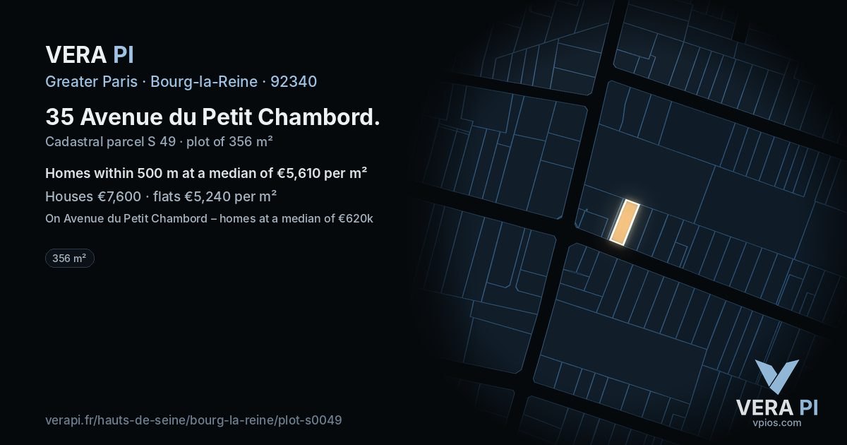 35 Avenue du Petit Chambord, Bourg-la-Reine at night – the plot lit, the parcels around coloured by the prices near them