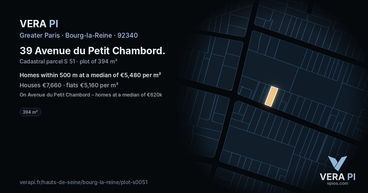 39 Avenue du Petit Chambord, Bourg-la-Reine at night – the plot lit, the parcels around coloured by the prices near them