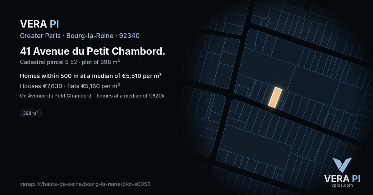 41 Avenue du Petit Chambord, Bourg-la-Reine at night – the plot lit, the parcels around coloured by the prices near them